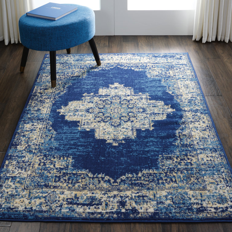 Bungalow Rose Burnie Oriental Blue/White Area Rug & Reviews Wayfair